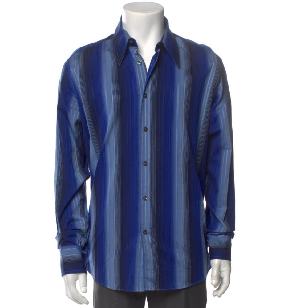 Men's XL Versace Blue Stripped Buttondown - Pristine.